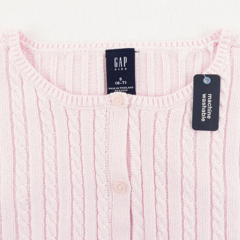 NWT GAP Cotton Cardigan Sweater Girl's Small Light Pink